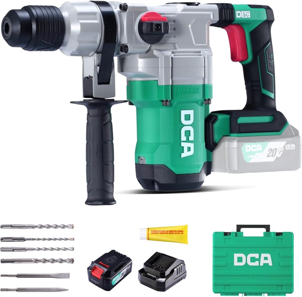 DCA 20V Akku Bohrhammer SDS Plus mit 5Ah Akku und hoher Schlagenergie für Beton und Mauerwerk