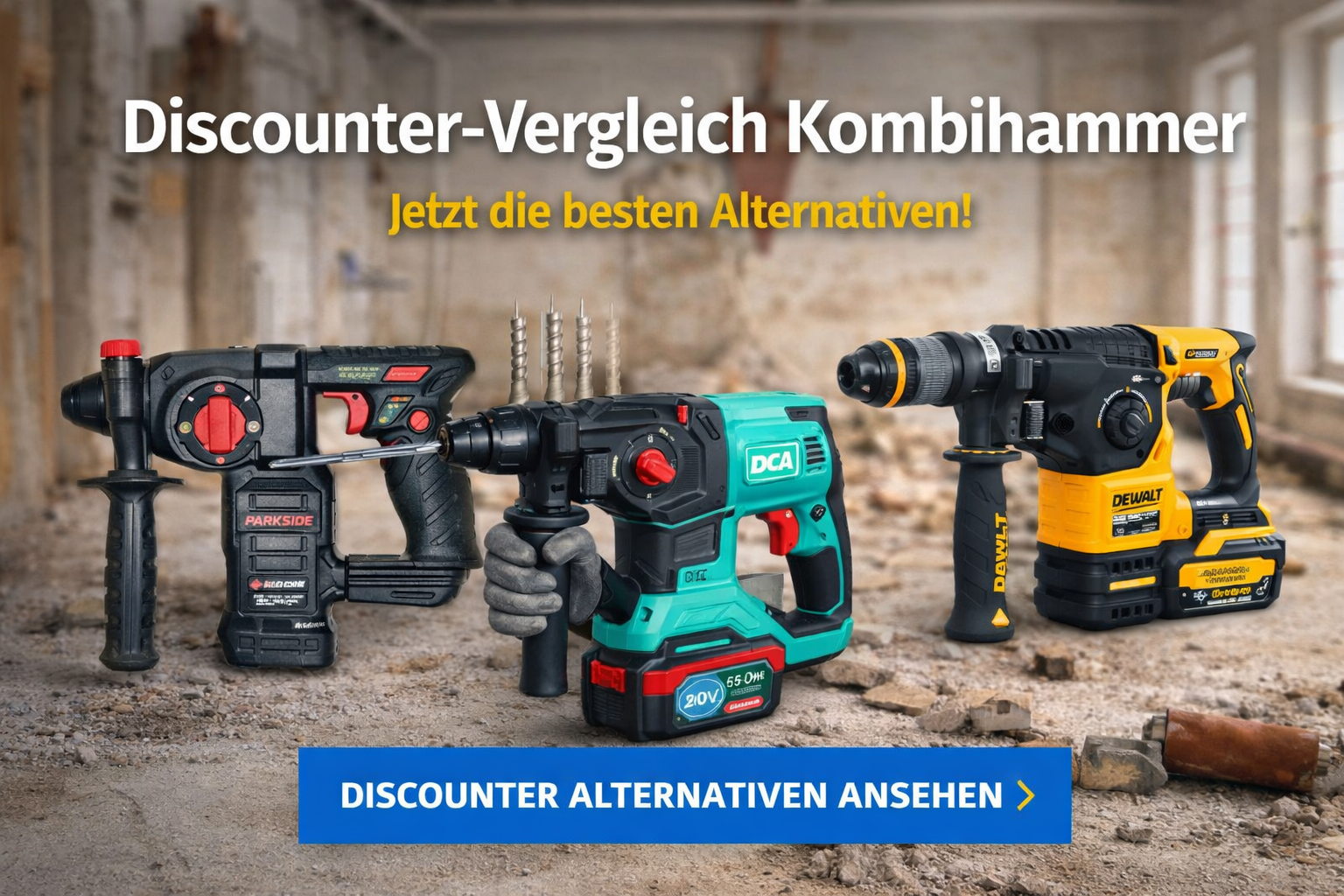 Discounter Vergleich Kombihammer 2026 mit mehreren Bohrhämmern auf Baustelle