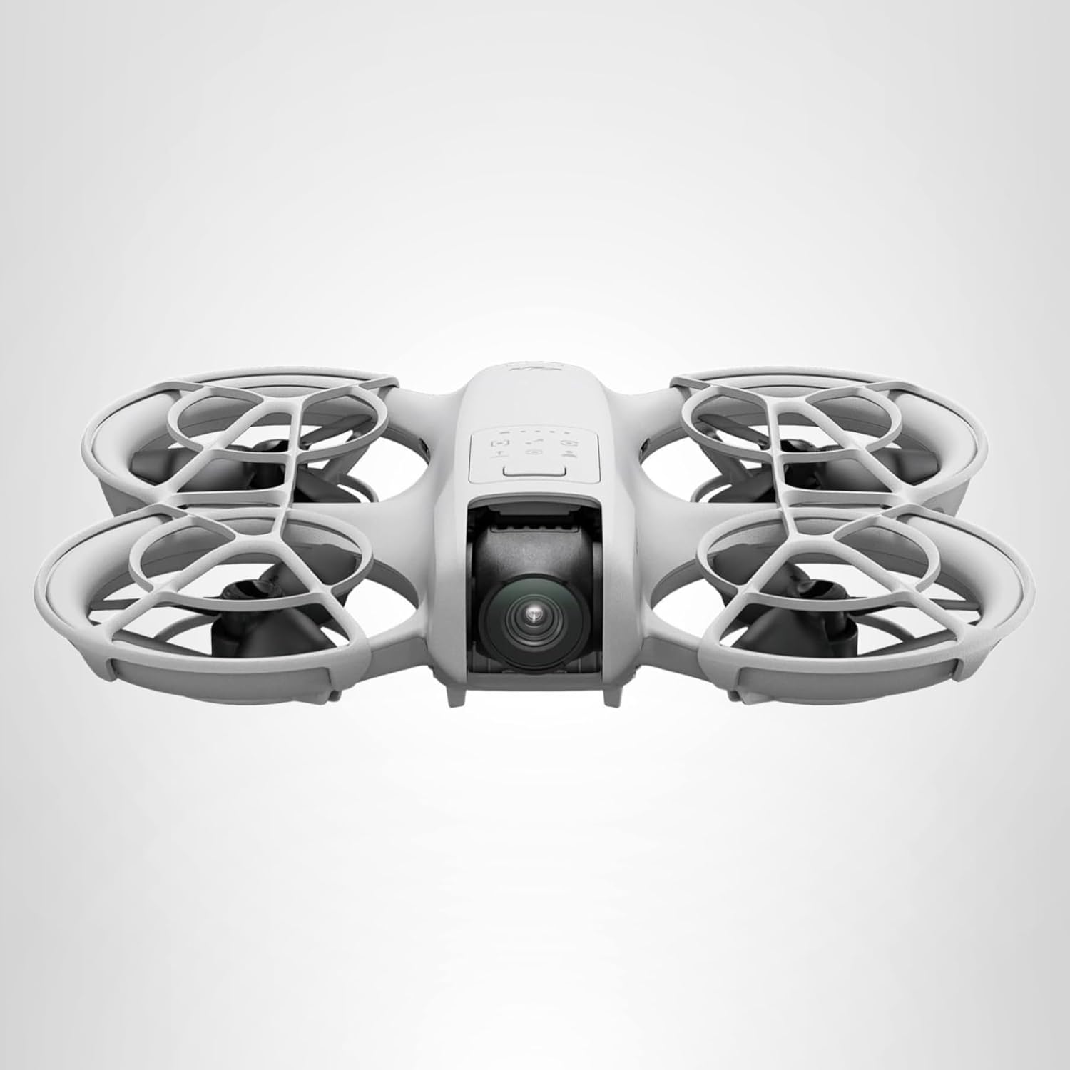 DJI Neo Mini Drohne mit Propellerschutz im Flug