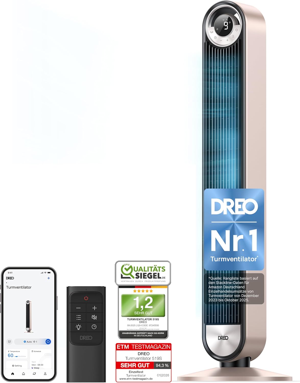 DREO Cruiser Pro T2S Smart-Turmventilator für ruhigen Schlaf