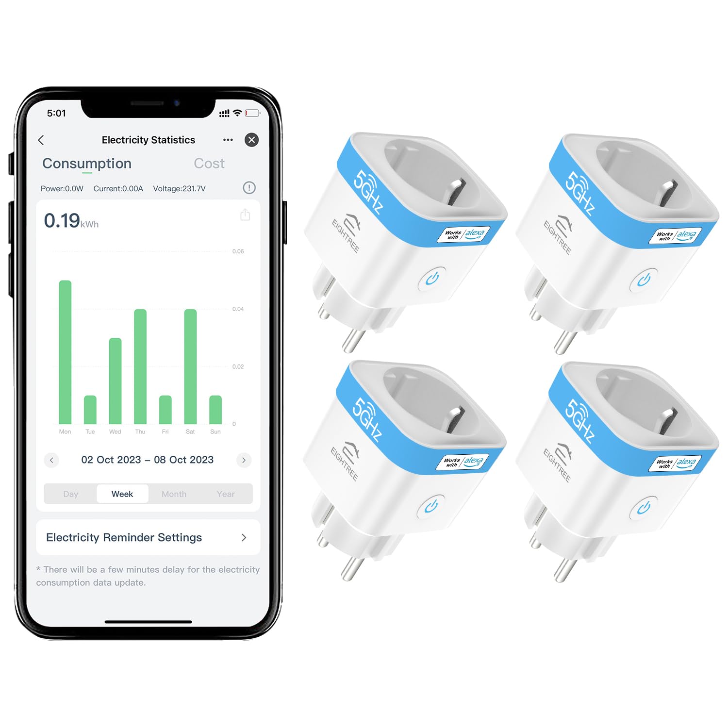 EIGHTREE WLAN Smart Steckdose 4er Pack 2026 mit Strommessung und App Steuerung