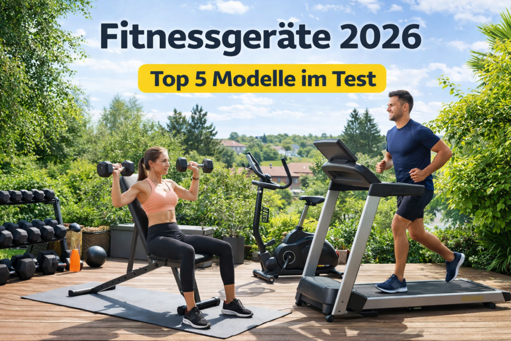 Fitnessgeräte 2026 Zuhause Training Paar auf Gartenterrasse