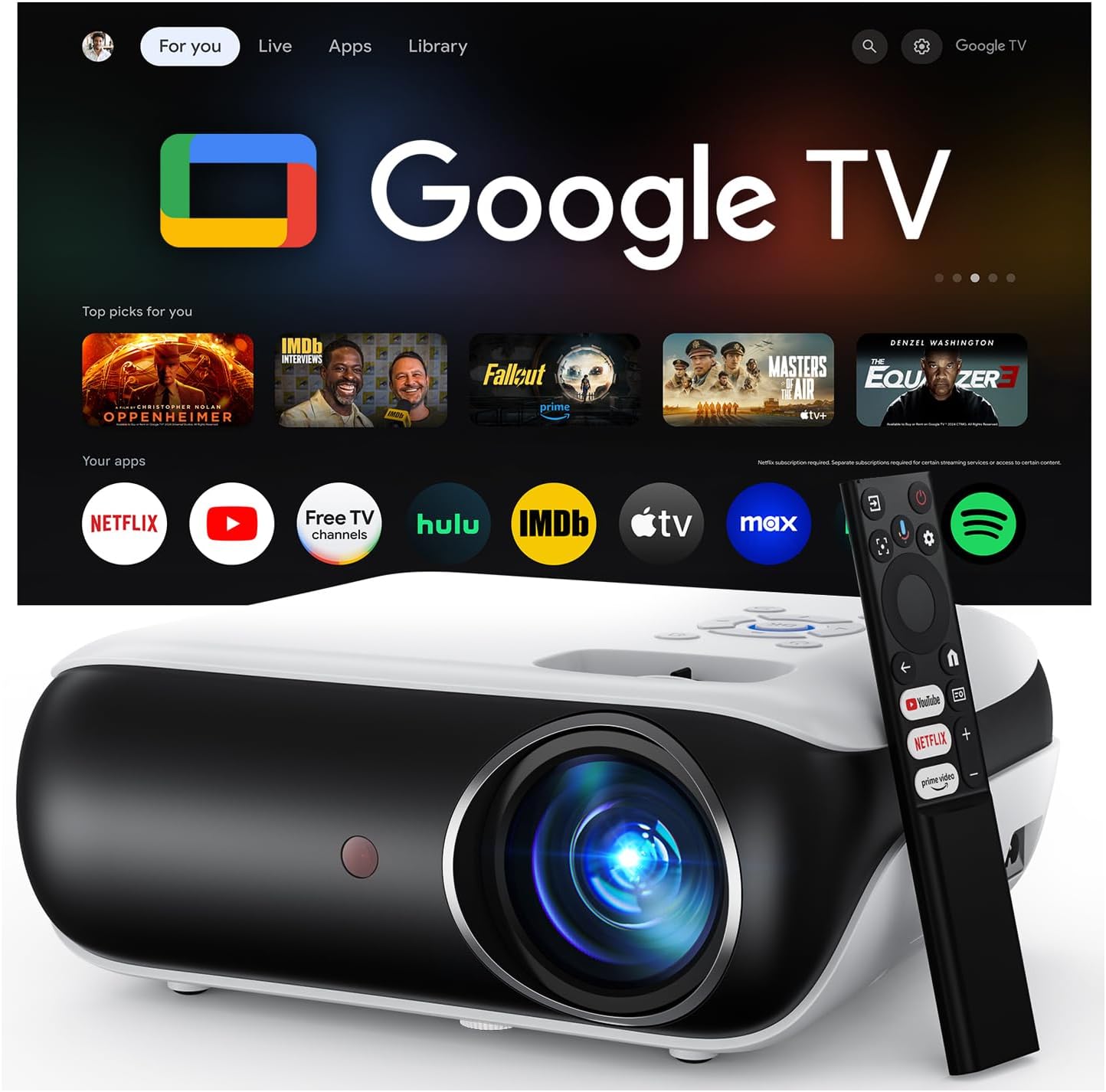 HAPPRUN 4K Smart Beamer 2026 mit Google TV und Dolby Audio