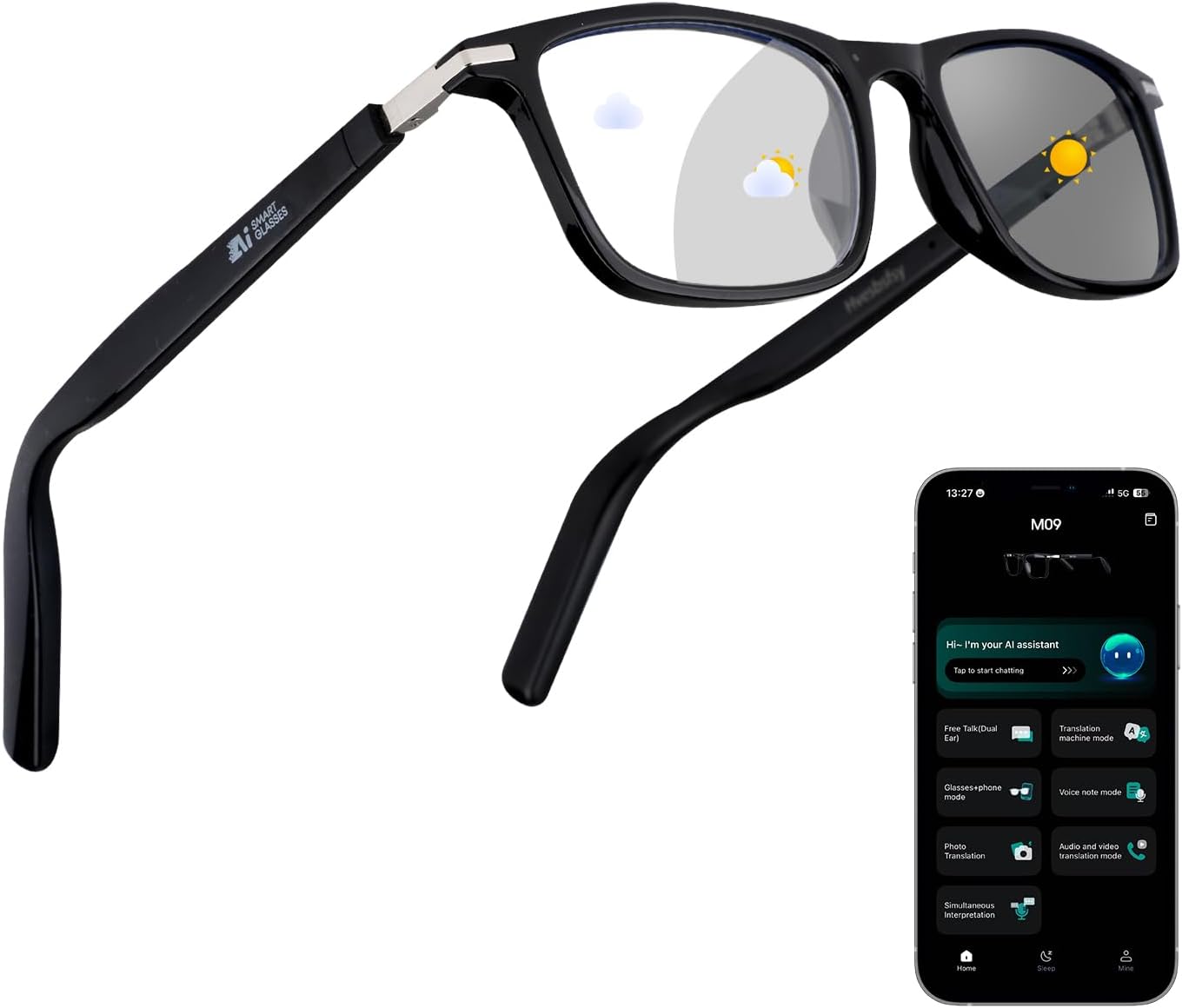AI Smart Brille 2026 mit Übersetzung in 160 Sprachen und Bluetooth Audio