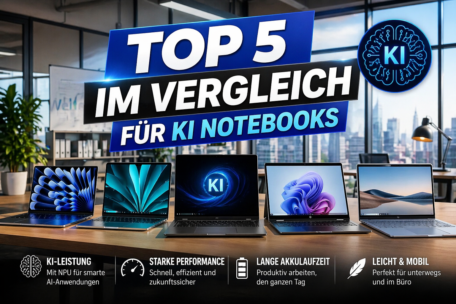 KI Notebooks 2026 Top 5 im Vergleich mit modernen AI Laptops im Büro