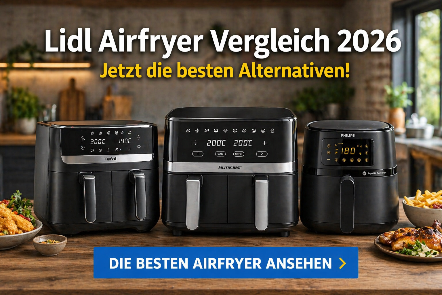 Lidl Airfryer Vergleich 2026 mit verschiedenen Heißluftfritteusen und Alternativen in moderner Küche