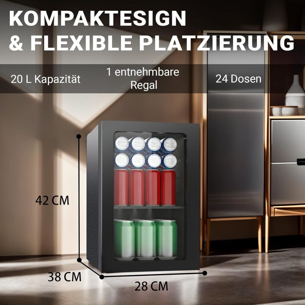 Mini Kühlschrank 20L Getränkekühlschrank mit transparenter Tür