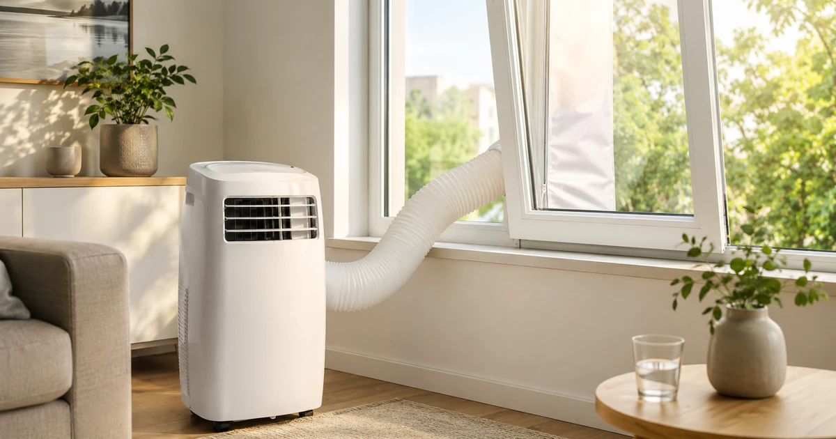 Mobile Klimaanlagen im Wohnzimmer an heißem Sommertag