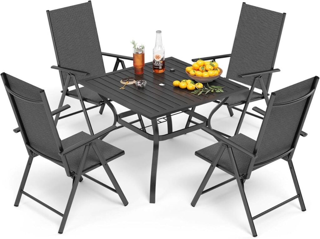 PHI VILLA Gartenmöbel Set mit verstellbaren Klappstühlen und Aluminium Gestell für Terrasse und Garten