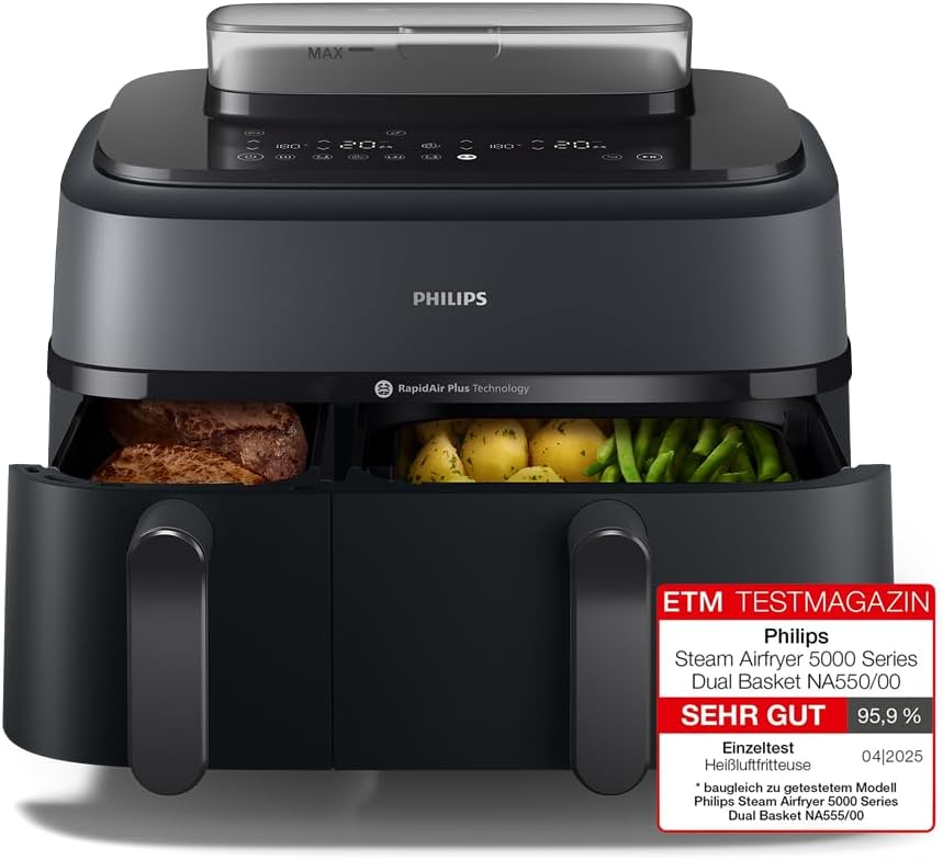 Philips Airfryer 5000 Series Dual Basket Heißluftfritteuse 2026 mit SteamFry und 9 Liter Volumen