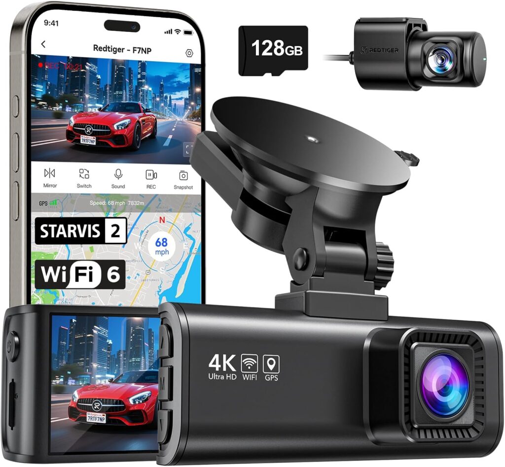 REDTIGER Dashcam 4K vorne und hinten mit STARVIS 2 Nachtsicht für klare Aufnahmen bei Tag und Nacht