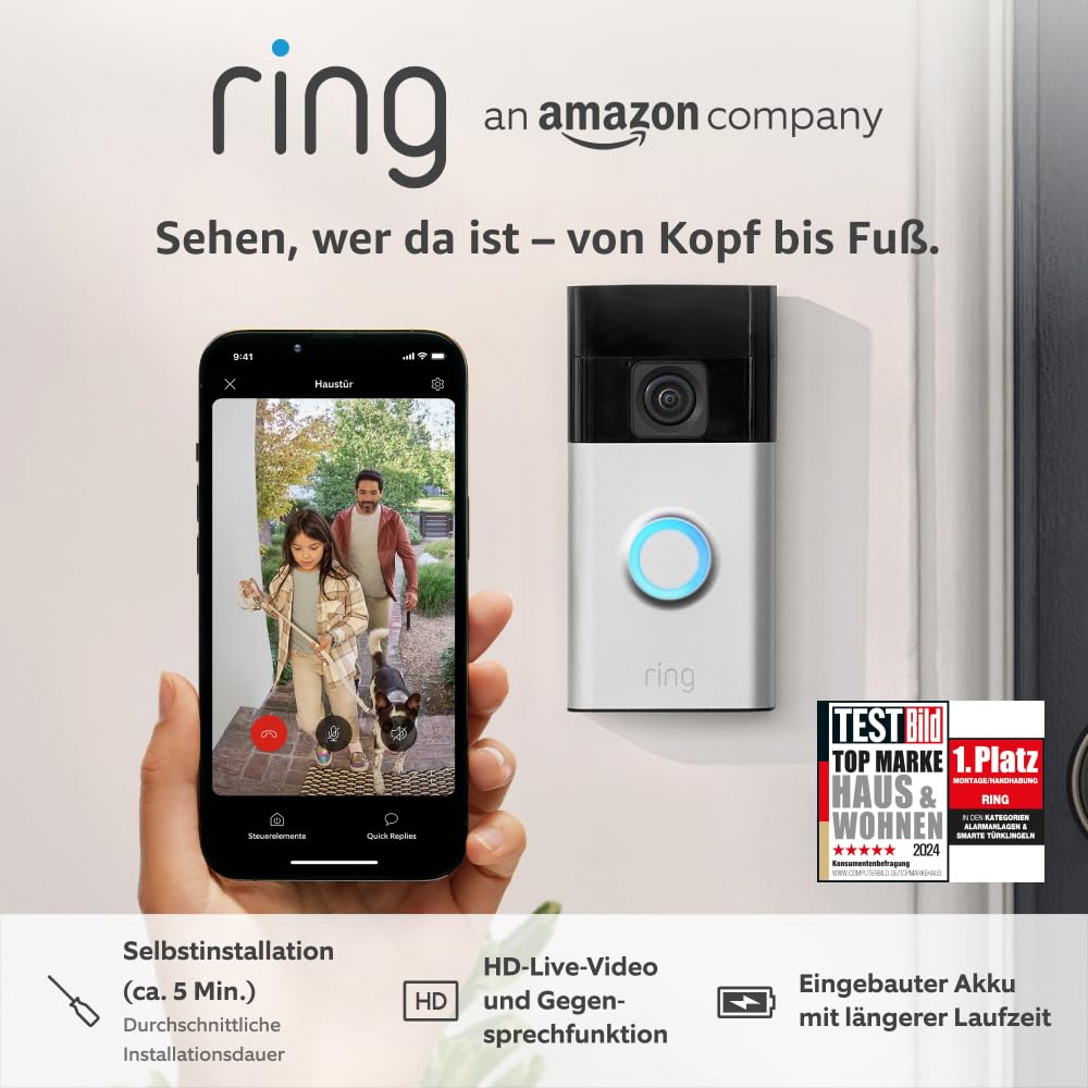 Ring Akku Videotürklingel 2024 Smart Home Türklingel mit Kamera und App Steuerung