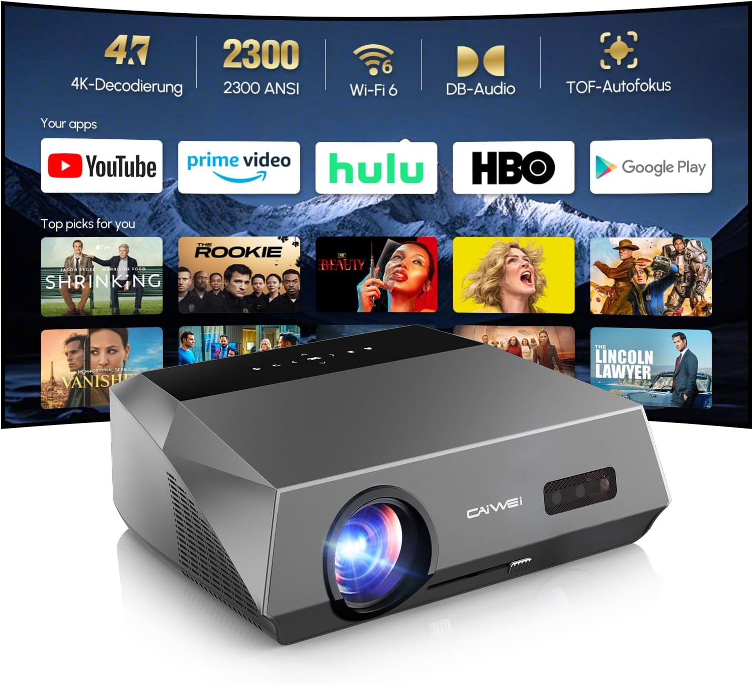 Smart 4K WLAN Beamer 2026 mit 2300 ANSI Lumen und Autofokus