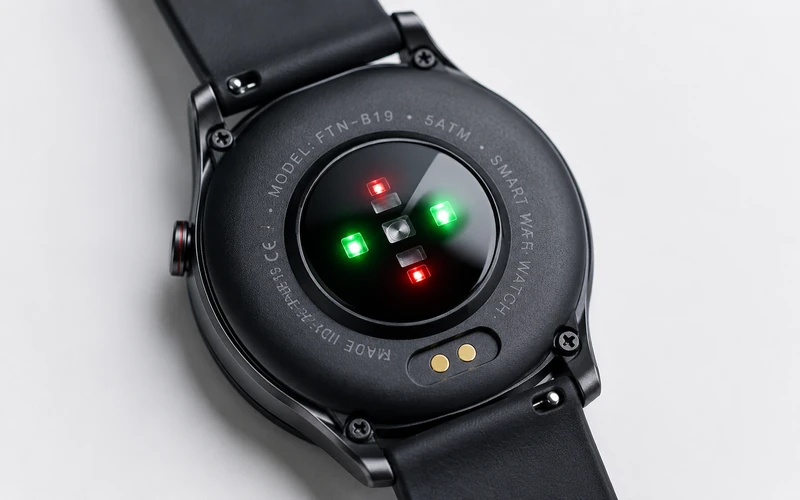 Smartwatch Nahaufnahme zeigt Herzfrequenzsensor an der Rückseite