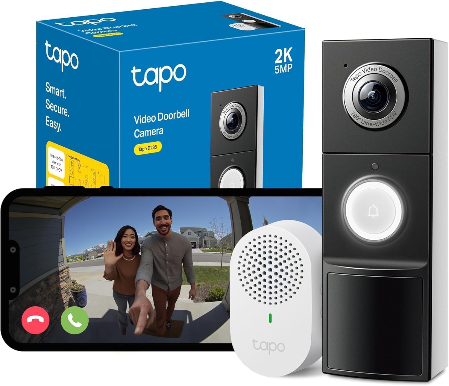 TP-Link Tapo D235 Video Türklingel 2K 5MP mit 180 Grad Sichtfeld und KI-Erkennung
