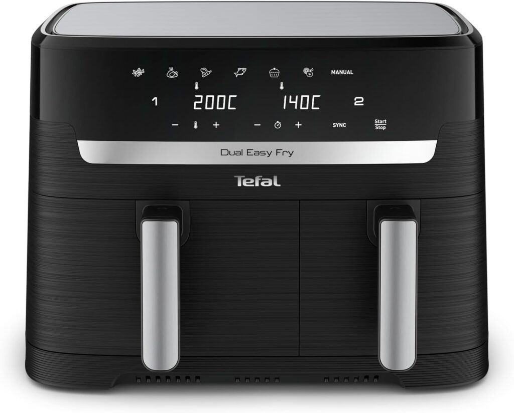 Tefal Dual Easy Fry Heißluftfritteuse EY9018 mit zwei Kammern und 8,3 Liter Kapazität für Küche und Haushalt