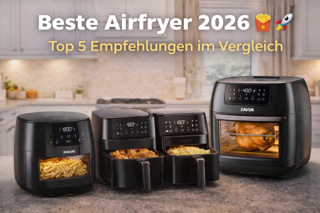 Top 5 Airfryer 2026 im Vergleich mit modernen Heißluftfritteusen in Küche
