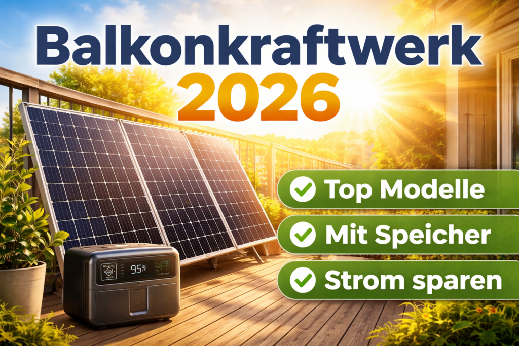 Top 5 Balkonkraftwerke 2026 mit Solarmodulen auf Balkon und Stromspeicher bei Sonne