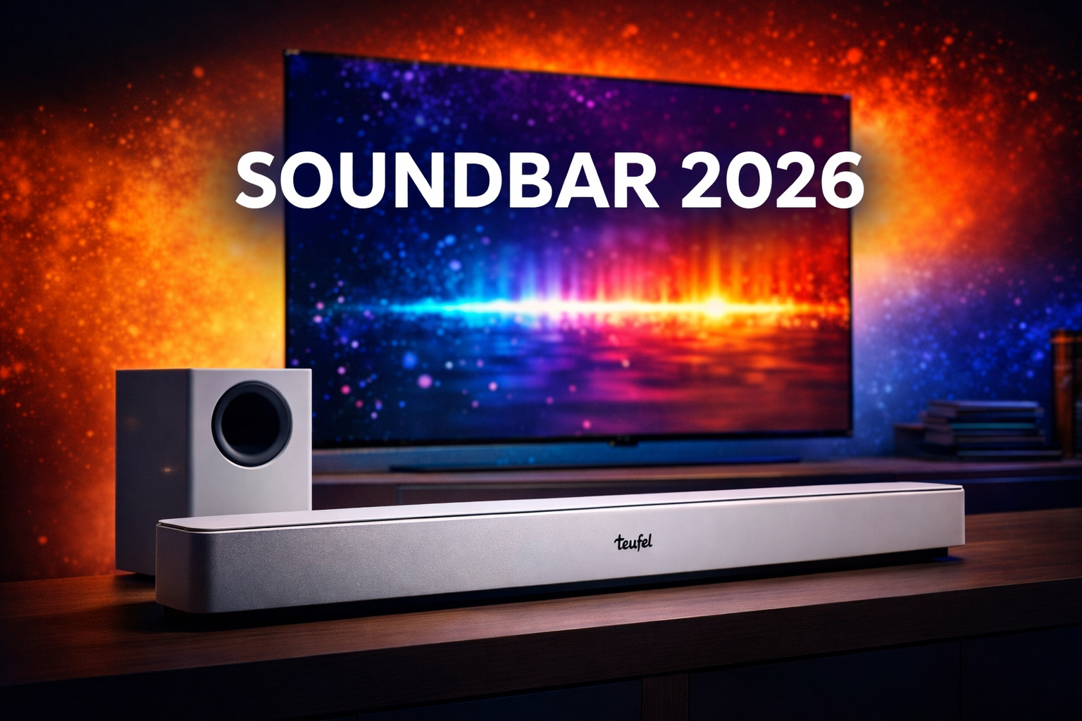 Top 5 Soundbars 2026 im Vergleich mit Heimkino Setup und TV im Hintergrund