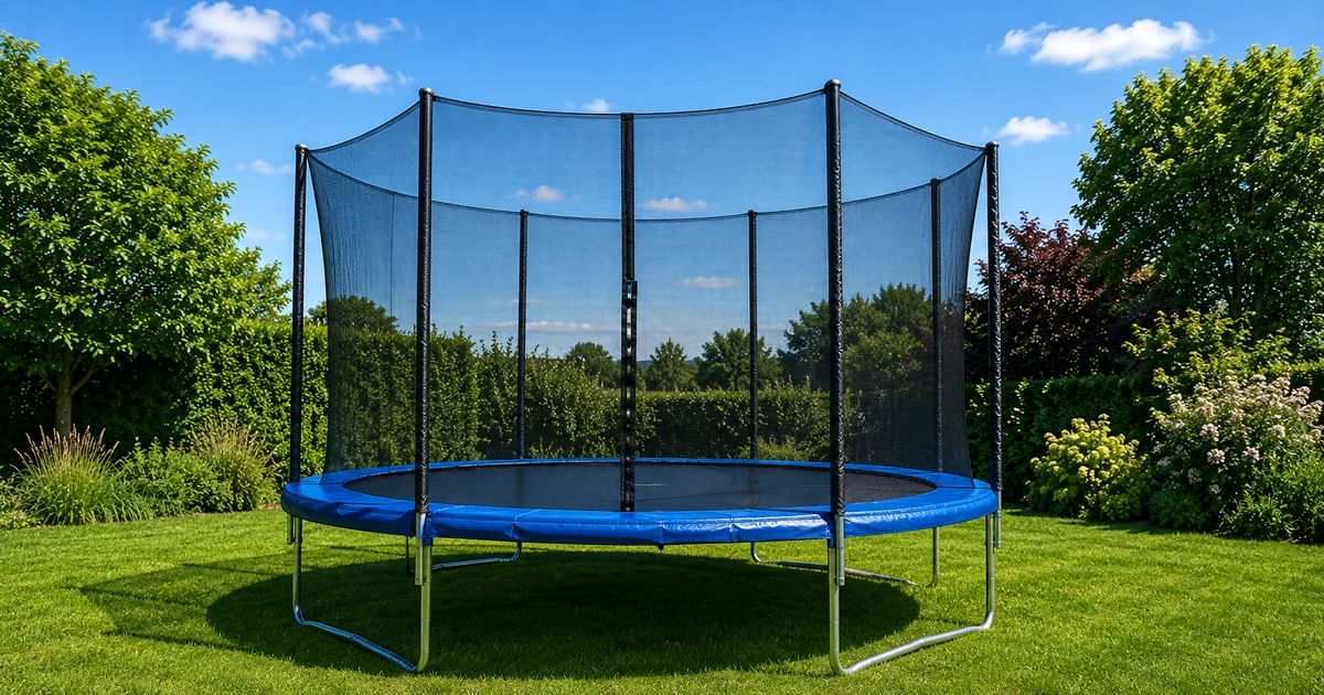 Trampolin Outdoor im Garten mit Sicherheitsnetz