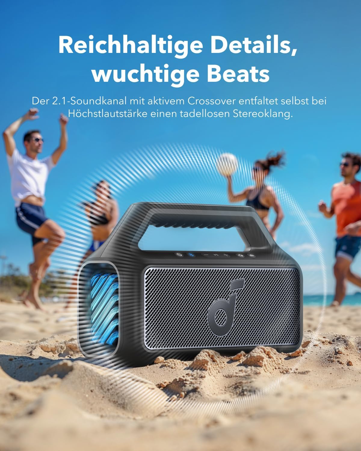 Bluetooth Lautsprecher Outdoor Setup für WM 2026 im Garten mit starkem Sound