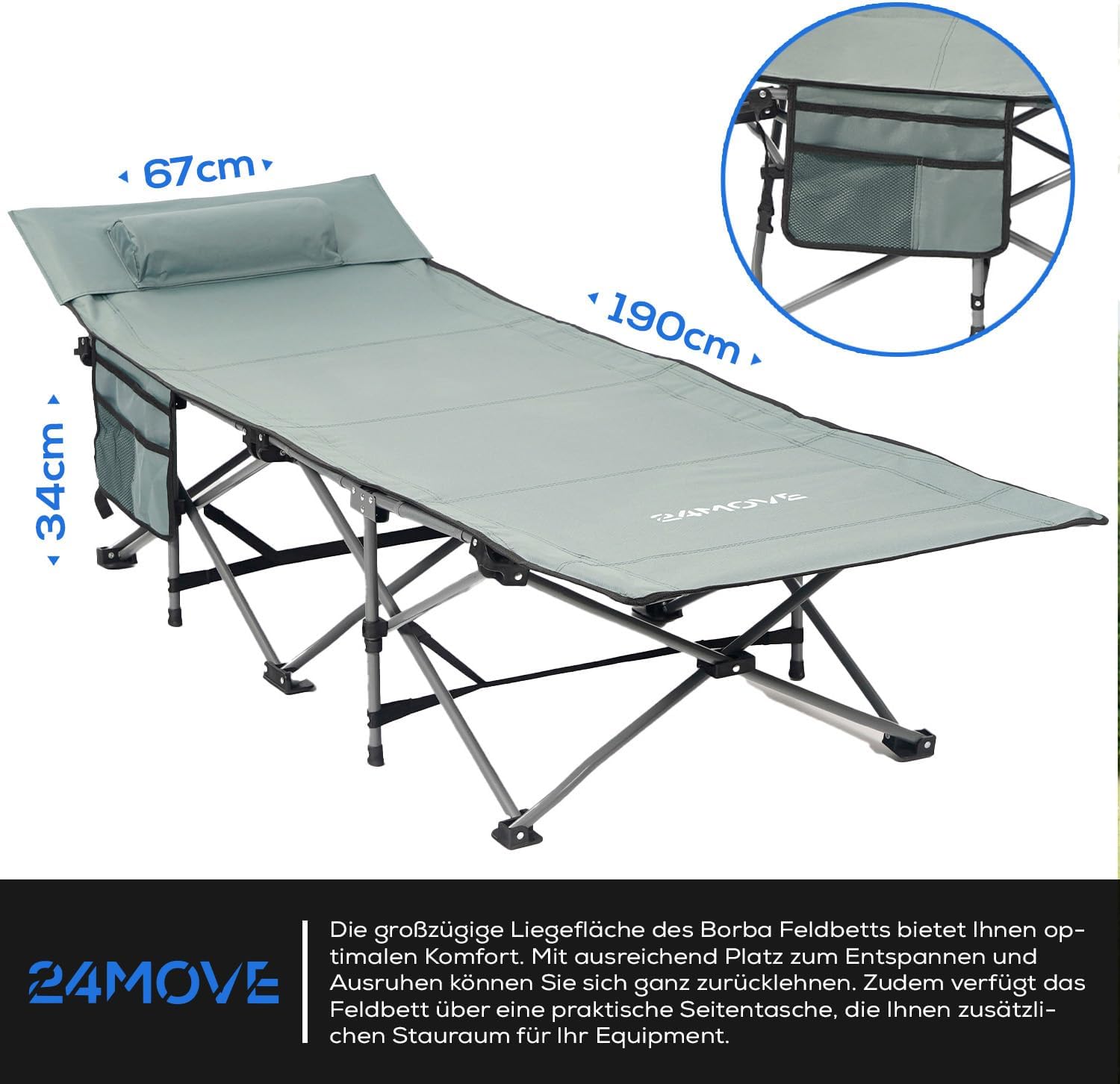 24MOVE Camping Feldbett für entspannte Outdoor Nächte und Reisen 24MOVE Feldbett faltbar für Camping und Outdoor Reisen