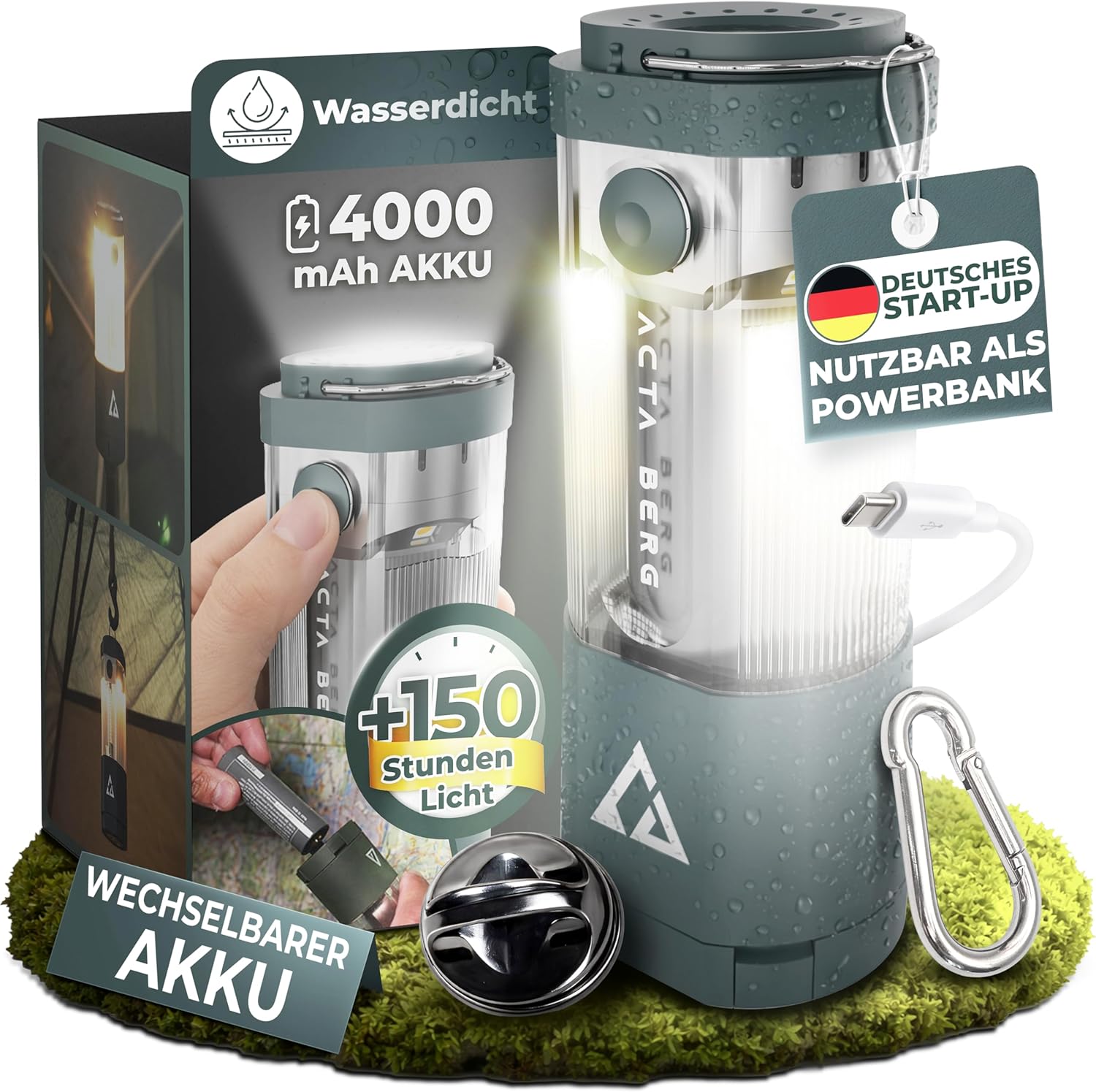 Acta Berg LED Campinglampe mit Powerbank und langer Akkulaufzeit für Outdoor und Camping
