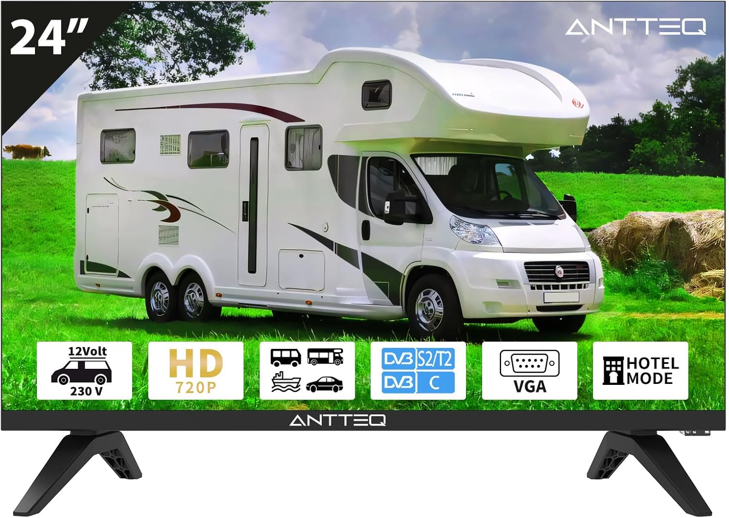 Antteq 24 Zoll Camping Fernseher mit 12V Betrieb für Wohnmobil und Camping