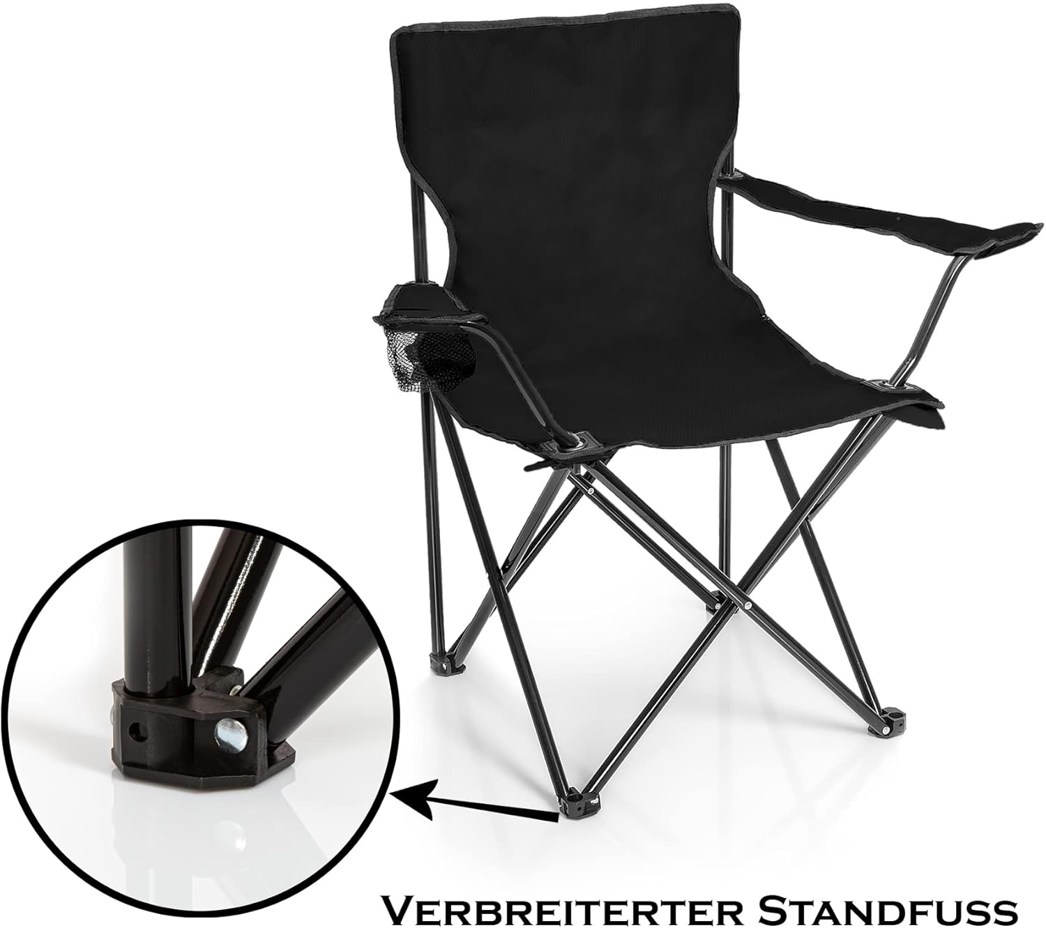 BigDean Faltstuhl SCHWARZ faltbarer Angelstuhl mit Getränkehalter für Outdoor und Camping