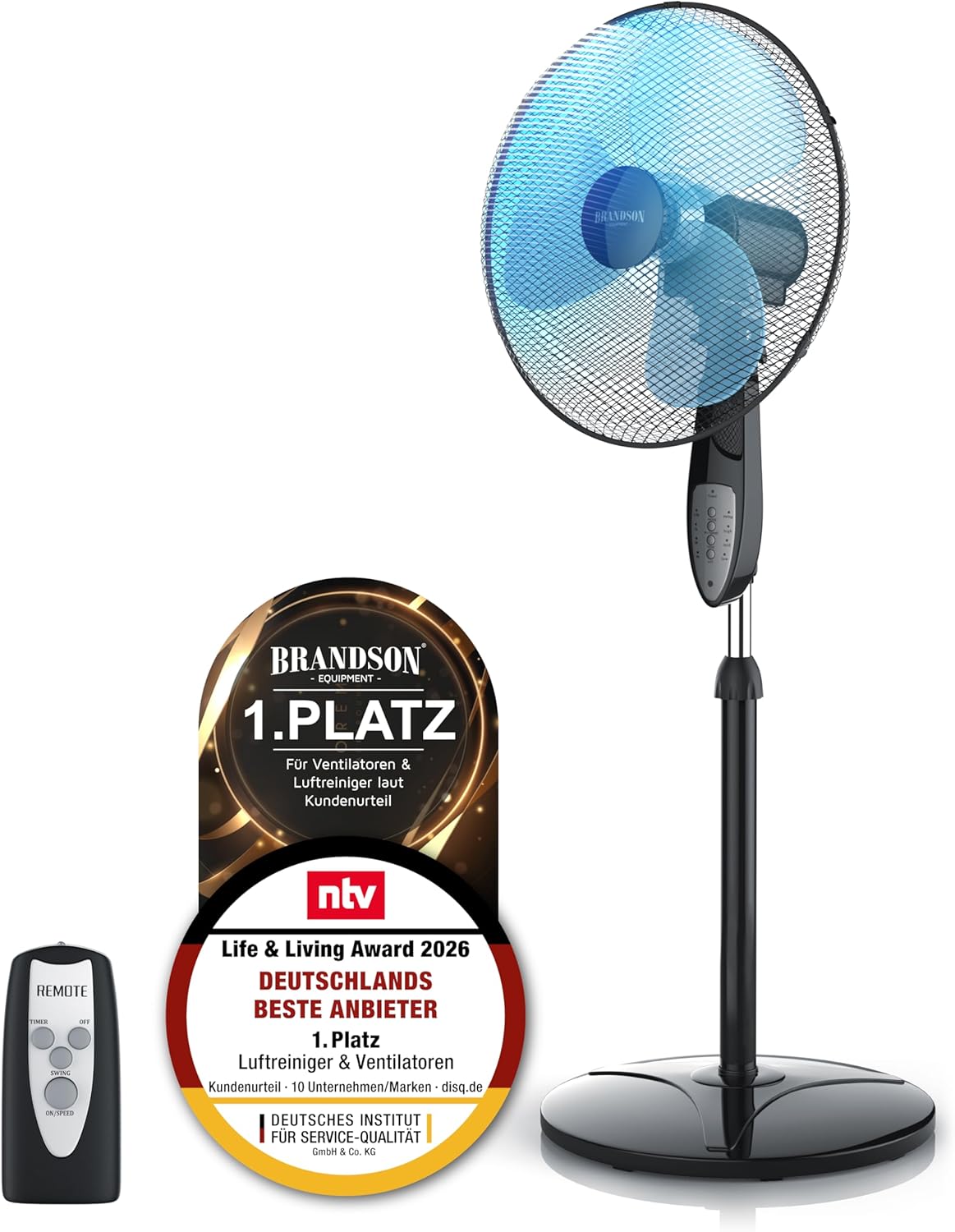 Brandson Standventilator mit Fernbedienung und 80 Grad Oszillation Brandson Standventilator mit Fernbedienung und Oszillationsfunktion
