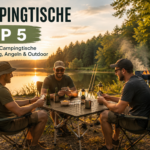 Campingtische Top 5 Vergleich am See mit Campern und Anglern beim Kartenspielen