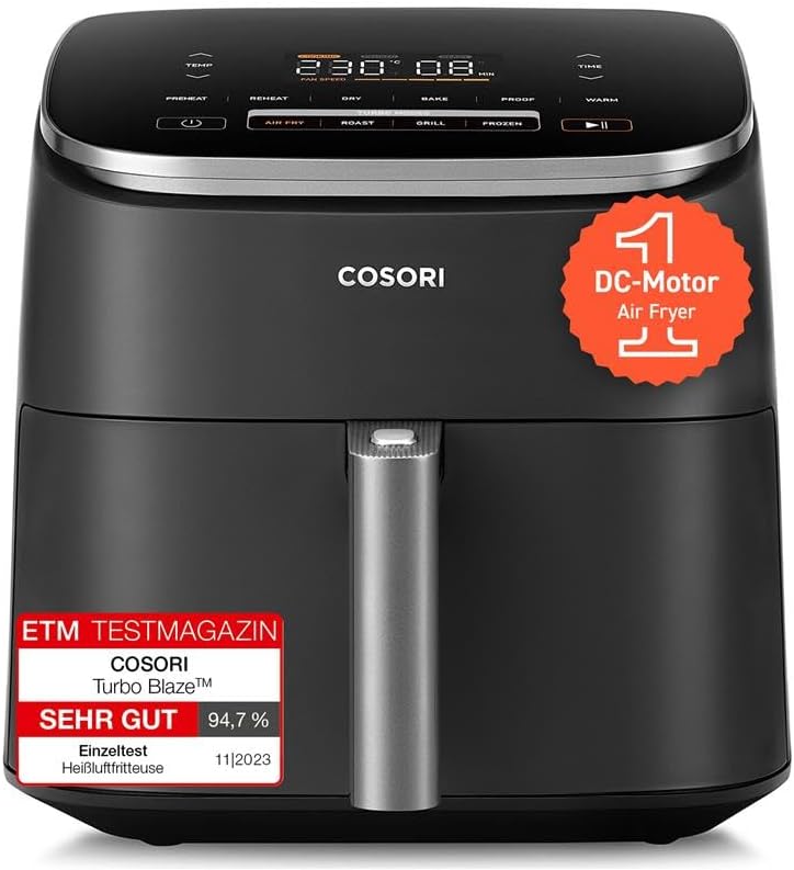 Cosori TurboBlaze Airfryer Heißluftfritteuse mit 6 Liter Volumen und 9-in-1 Funktionen