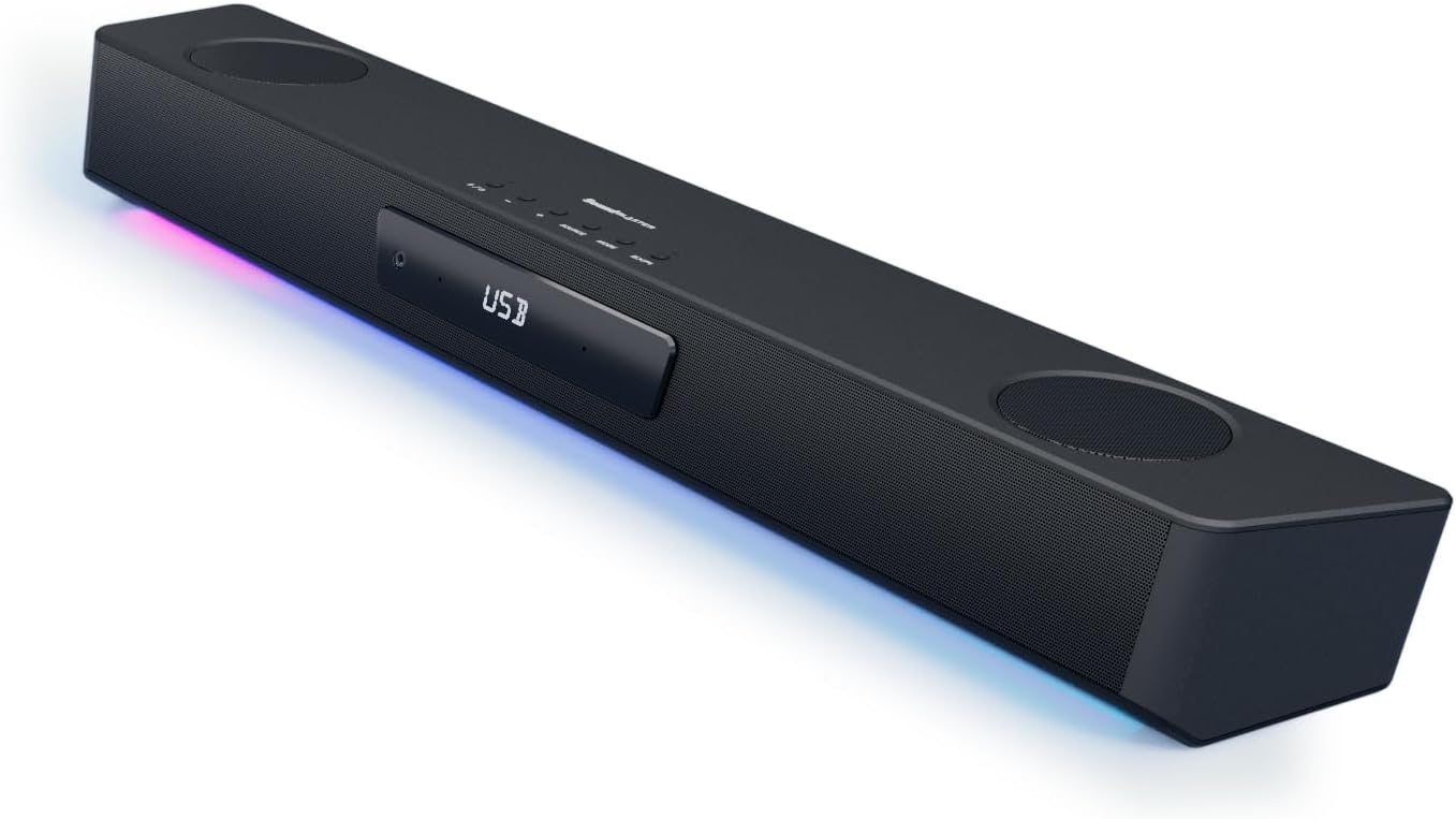 Creative Sound Blaster Katana SE Gaming Soundbar mit RGB Beleuchtung auf Gaming Setup
