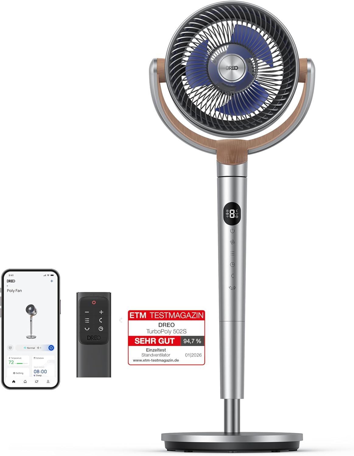 DREO Smart Standventilator mit Wi-Fi und Sprachsteuerung DREO Smart Standventilator mit App-Steuerung, Sprachsteuerung und leisem Betrieb