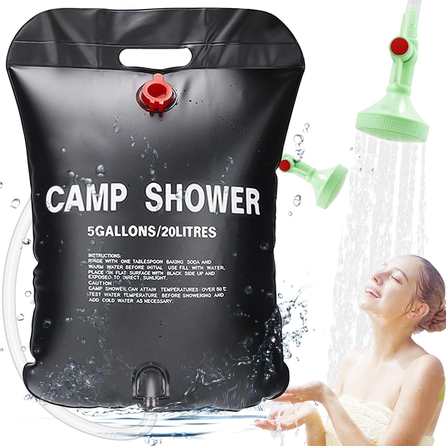 ECtury 20L Campingdusche mit Solar-Wassersack für Camping und Outdoor Reisen