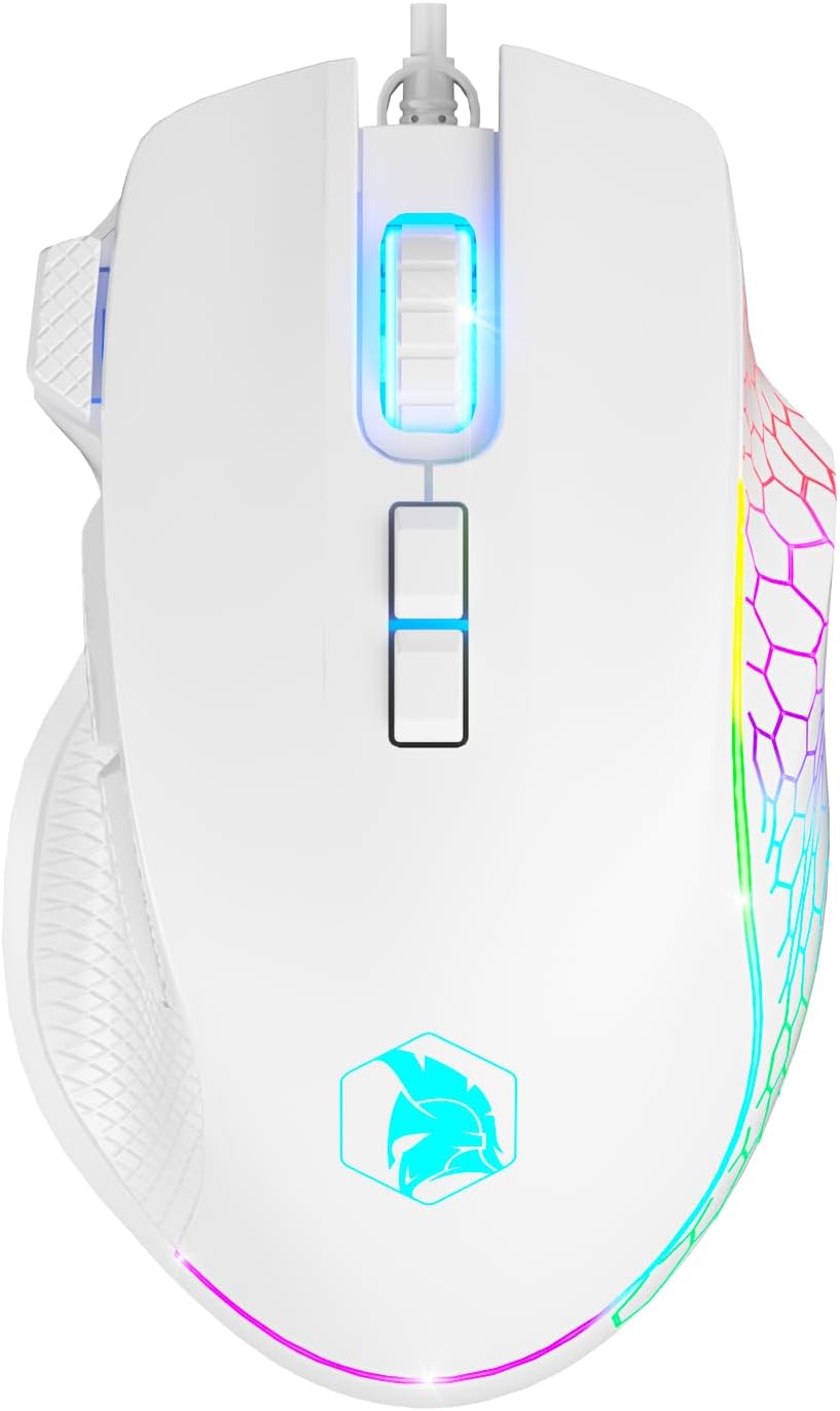 EMPIRE GAMING W905 Gaming Maus mit RGB Beleuchtung in Weiß auf Gaming Schreibtisch