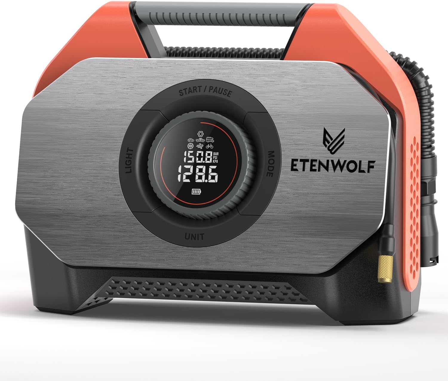 ETENWOLF S6 elektrische Fahrradpumpe mit Akku und LED-Licht für Fahrrad, E-Bike und Auto