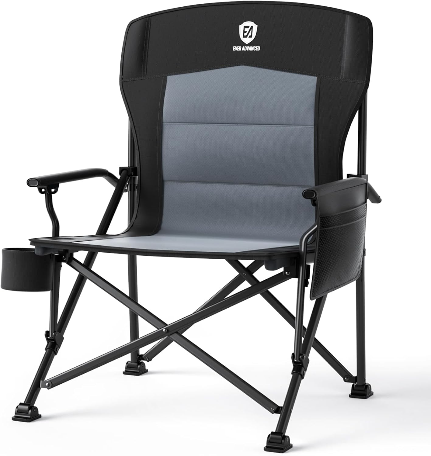 EVER ADVANCED XL Campingstuhl mit breiter Sitzfläche und Seitentasche für Outdoor Reisen