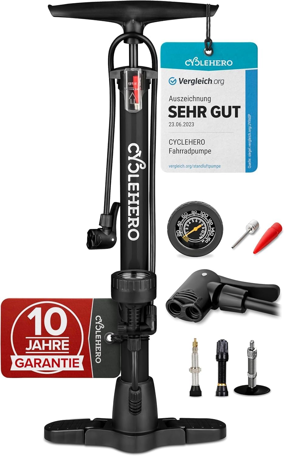 Fahrrad Standpumpe mit Manometer für alle Ventilarten und hohen Luftdruck