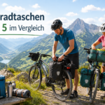 Radfahrer packen ihre Fahrradtaschen für eine Tour durch die Berge