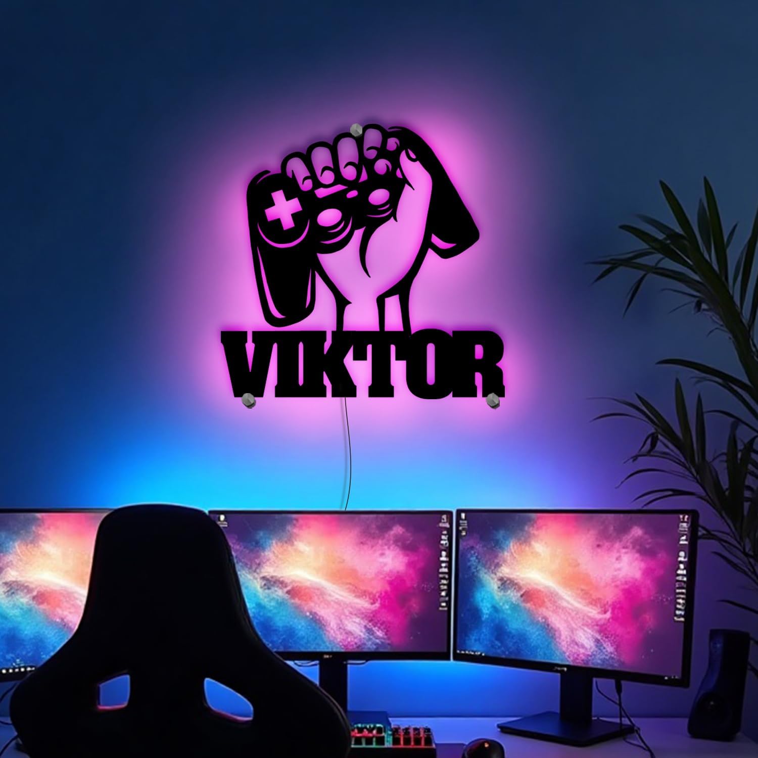 personalisiertes Gamer LED Schild mit Name als Beleuchtung im Gaming Setup