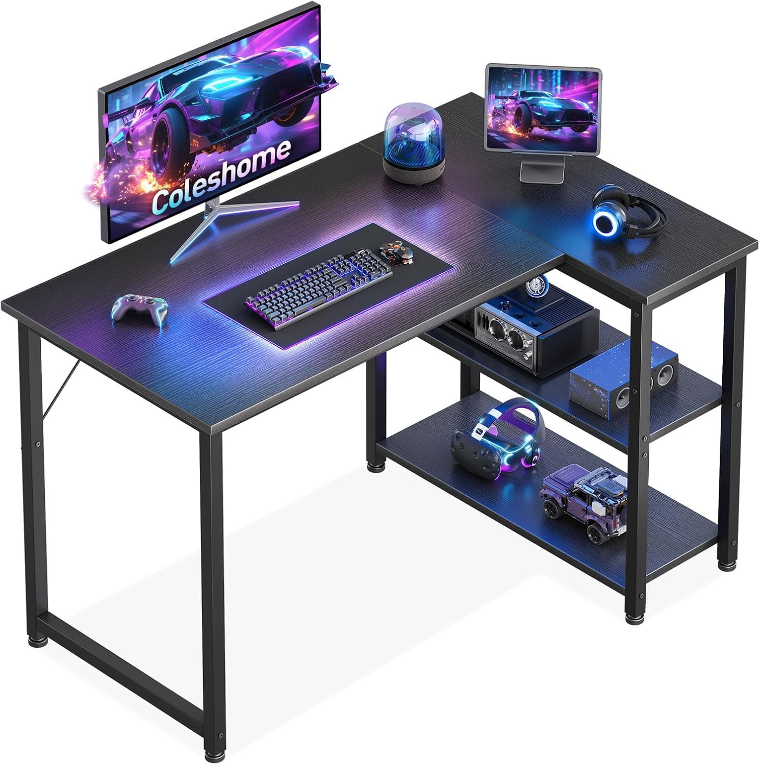 Coleshome Gaming Tisch L-Form kompakt 100x70 cm für kleine Gaming Setups