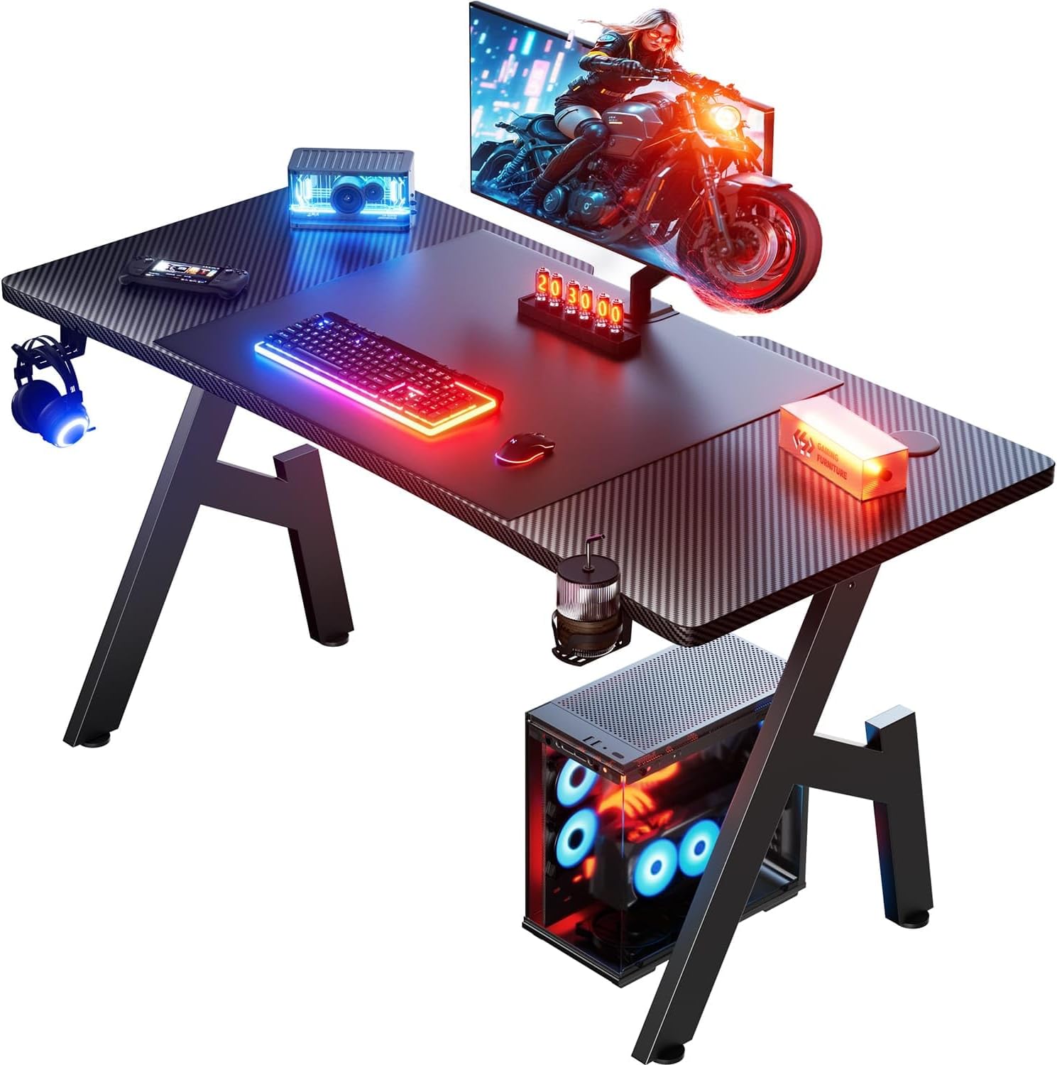 HLONONE Gaming Tisch 120x60 cm kompakt mit stabilem Aufbau für Einsteiger