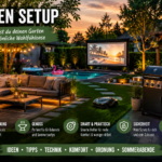 Modernes Garten Setup mit Lounge, Pool, Grill, Gartensauna und smarter Technik für entspannte Sommerabende