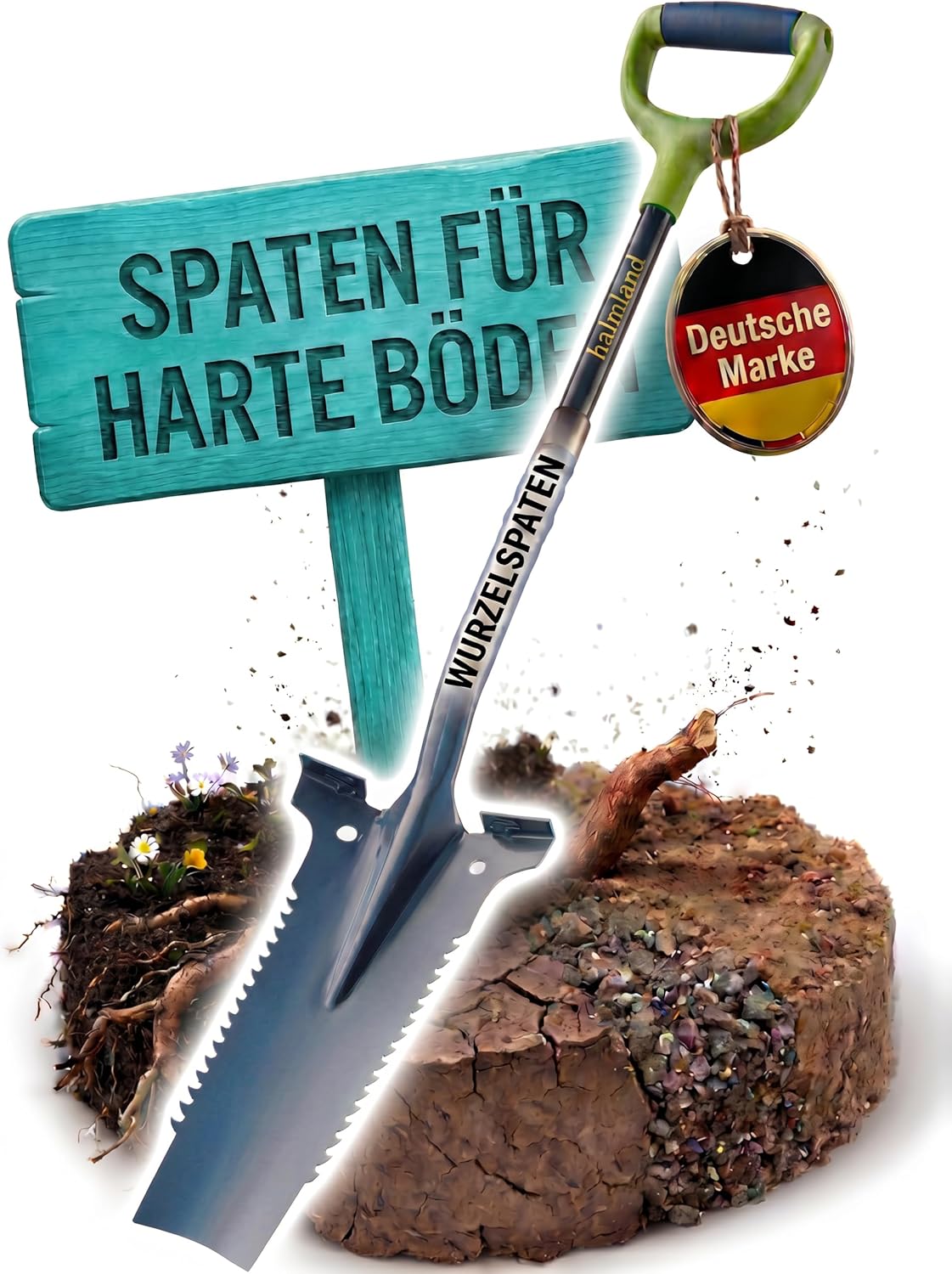 halmland Profi Wurzelspaten für Schatzsuche und harte Outdoor Untergründe