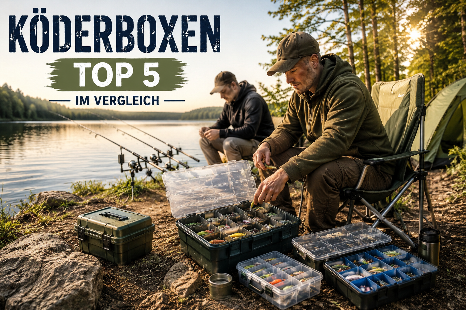 Köderboxen Top 5 Vergleich am See mit Anglern und Outdoor Setup