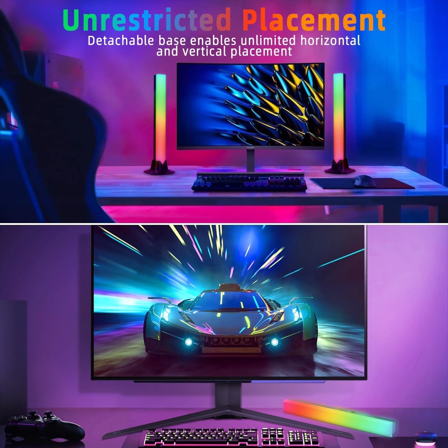 LEAZZLE LED TV Lampe mit RGB Beleuchtung hinter Monitor im Gaming Setup