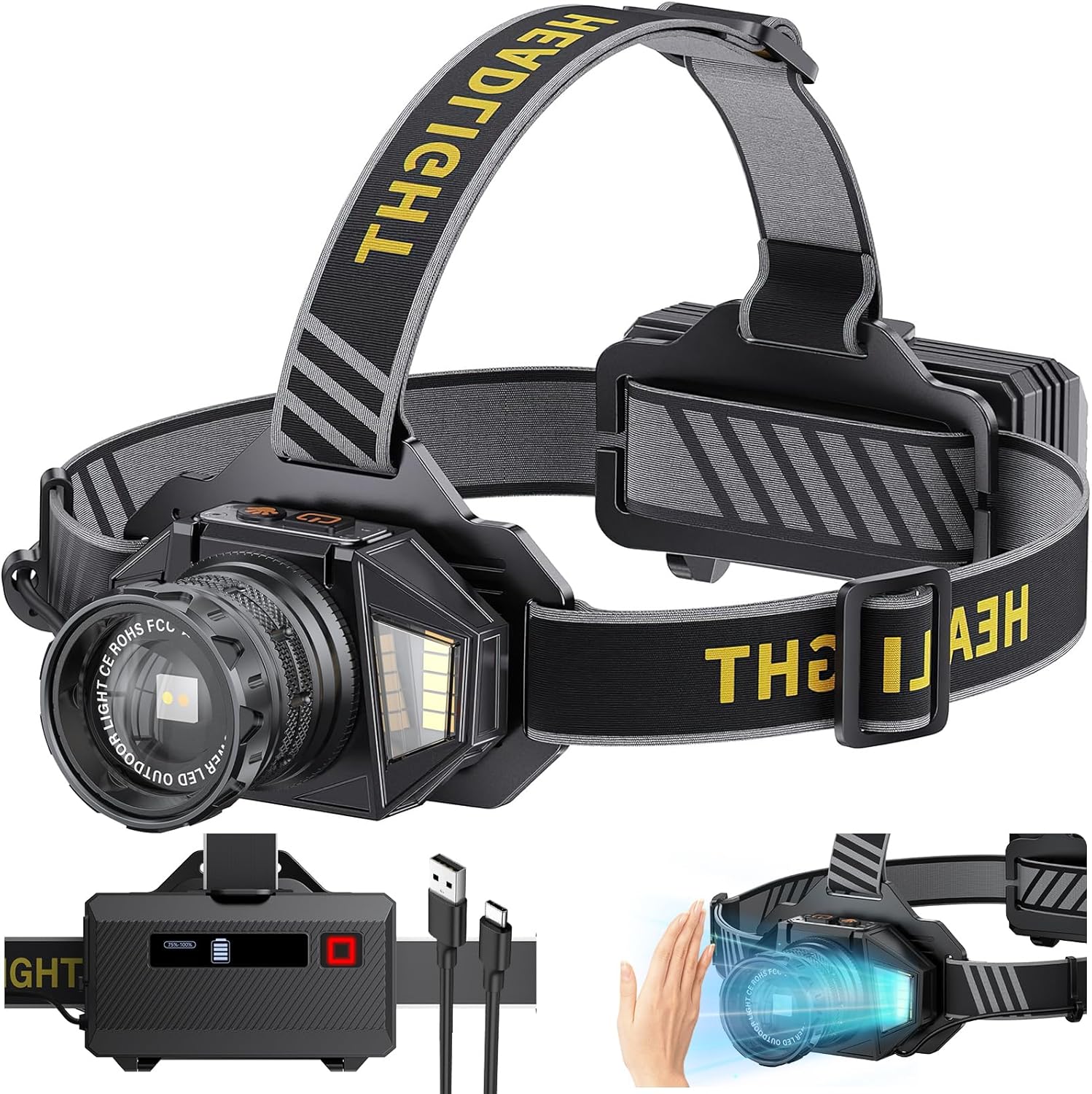 Wiederaufladbare LED Stirnlampe mit hoher Leuchtkraft für Camping und Outdoor