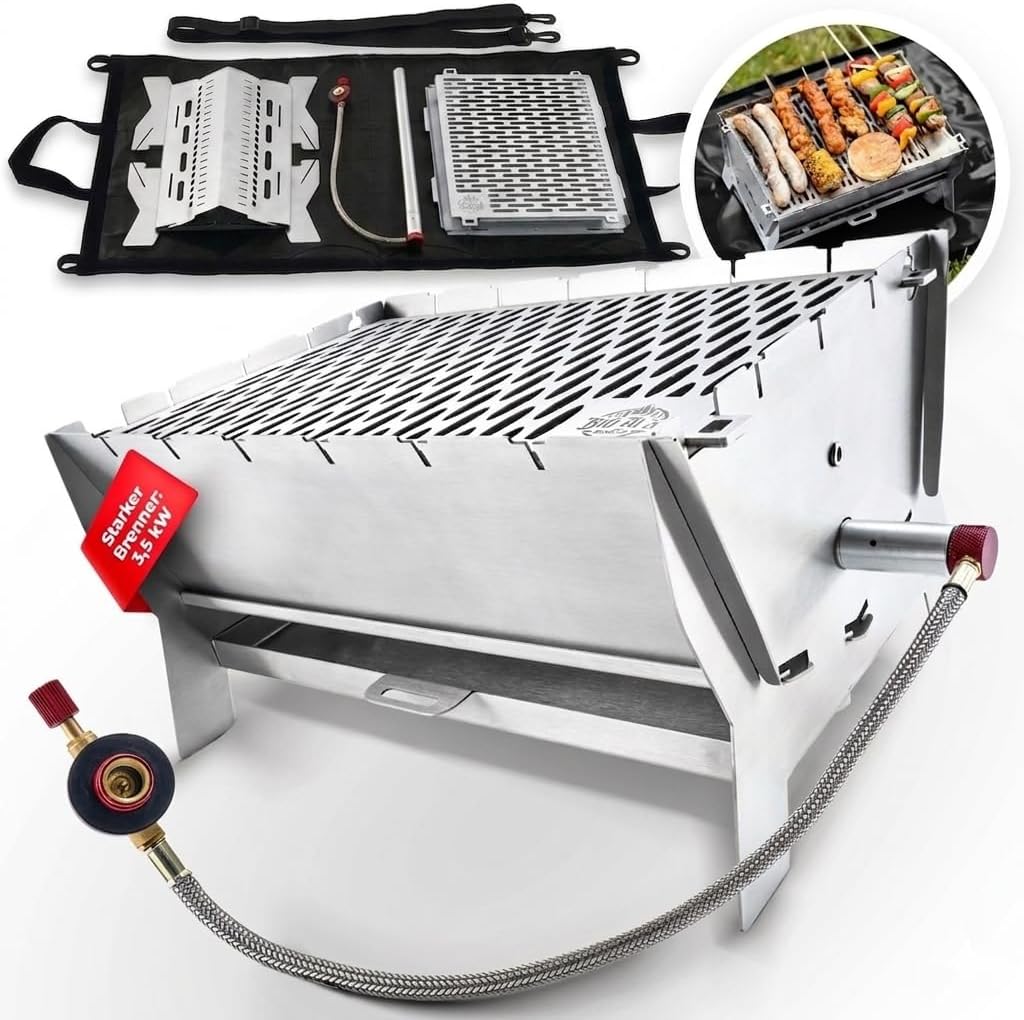 Little Bro mobiler Steck-Gasgrill aus Edelstahl für Camping und Outdoor