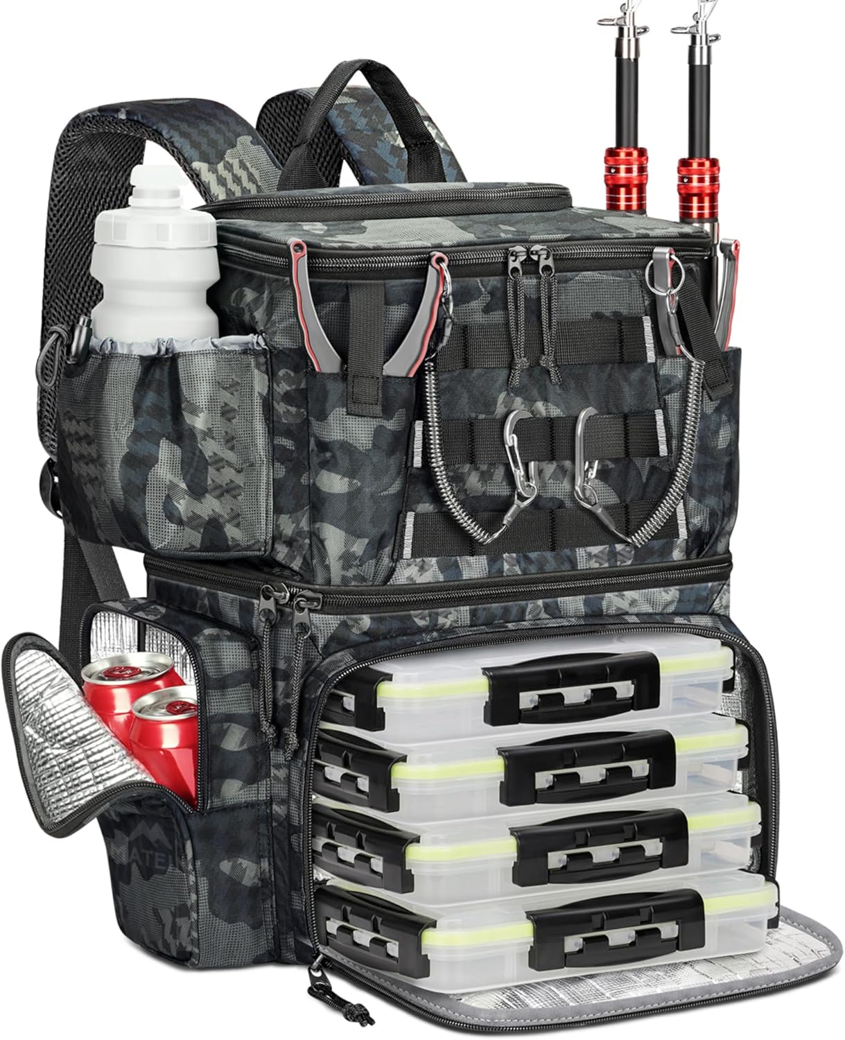 MATEIN Angelrucksack für mobile Angelsessions und Camping MATEIN Angelrucksack mit Köderboxen und Kühlfach für Angeln und Outdoor